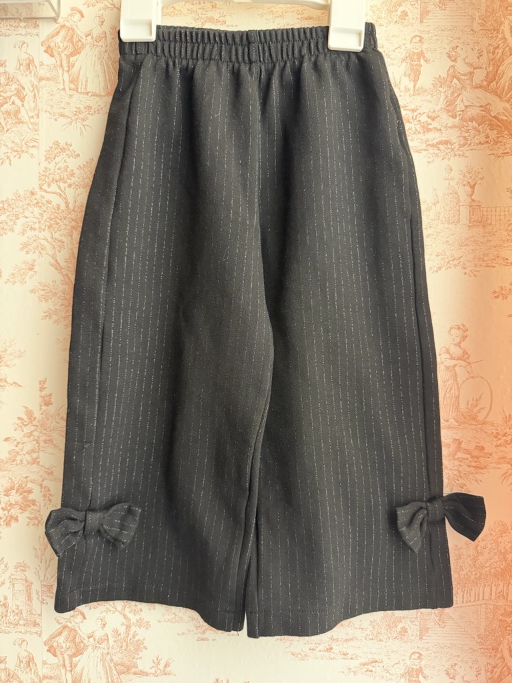Zara Girls Black Pinstripe Wide-Leg Pants with Side Bows